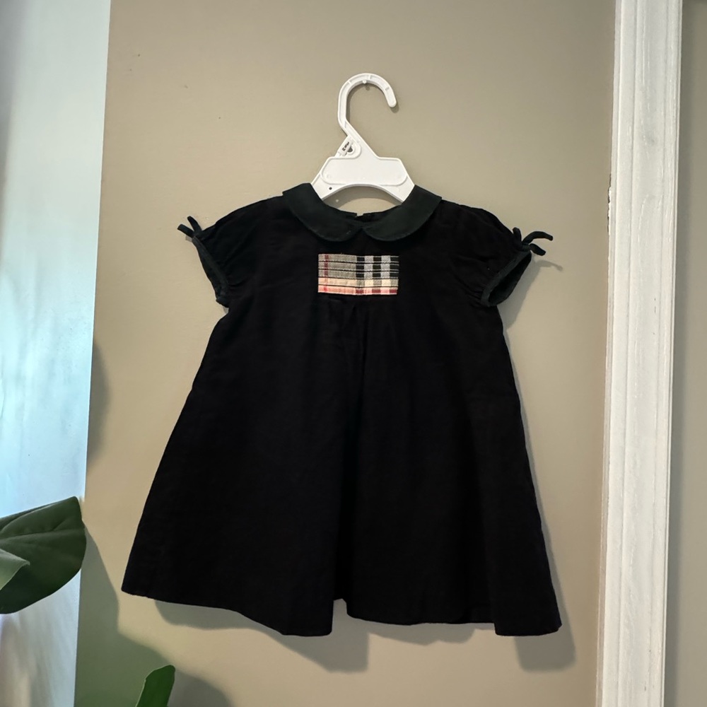 BURBERRY Girls: Corduroy & "Nova Check" Short Sleeve Dress Sz: 6 months